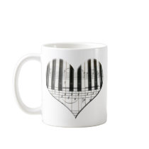 I Love Piano or Organ Music Heart Keyboard Mugs