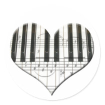 I Love Piano or Organ Music Heart Keyboard Stickers