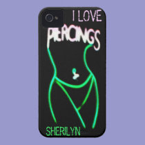 I LOVE PIERCINGS Green Neon Lady iPhone 4 Case casemate cases