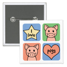 I Love Pigs Buttons