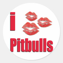 I Love Pitbull Dogs, Lipstick Kisses Crazy Round Stickers