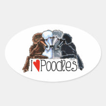 I Love Poodles Oval Stickers