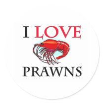 I Love Prawns Round Stickers