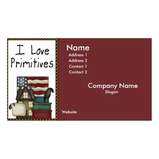 I Love Primitives Business Card (front side)