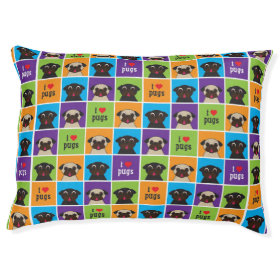 I Love Pugs Color Squares Dog Bed Large Dog Bed
