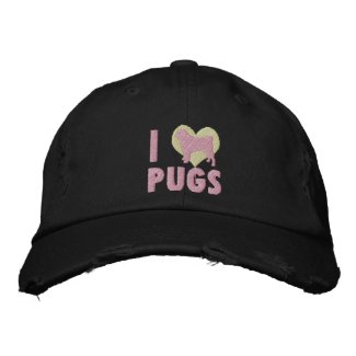 I Love (heart) Pugs embroidered hat