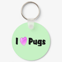 I Love Pugs keychains