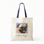 I Love Pugs Portrait Canvas Budget Totebag
