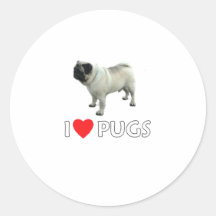 I Love Pugs Round Sticker