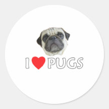 I Love Pugs Round Sticker
