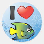 I Love Queen Angelfish Round Stickers