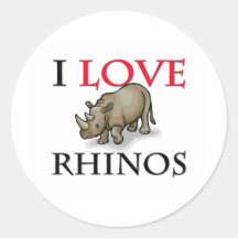 I Love Rhinos Round Stickers