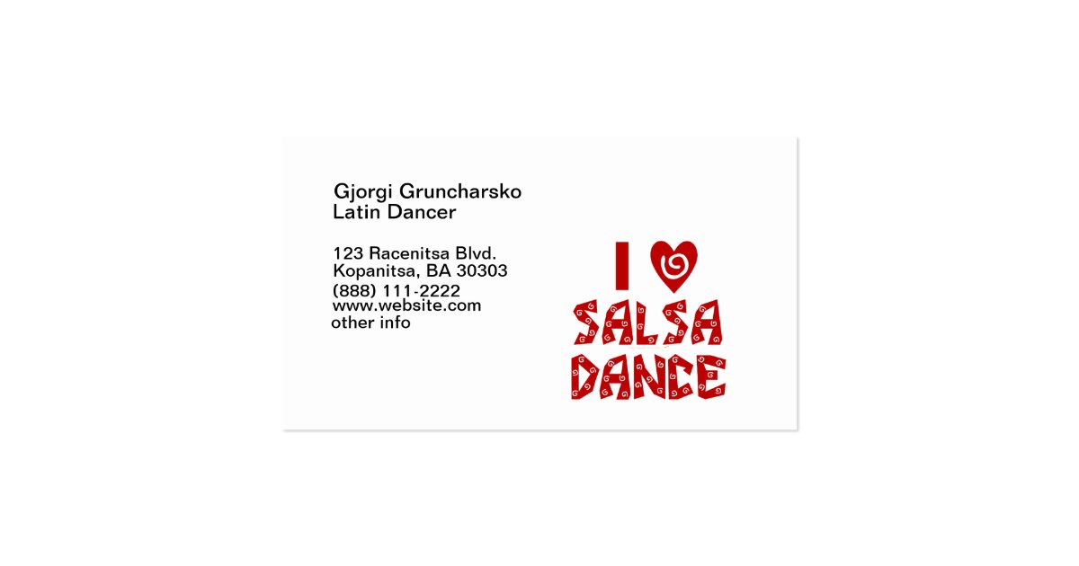 I Love Salsa Dance Latin Dance Instructor Business Business Card Zazzle