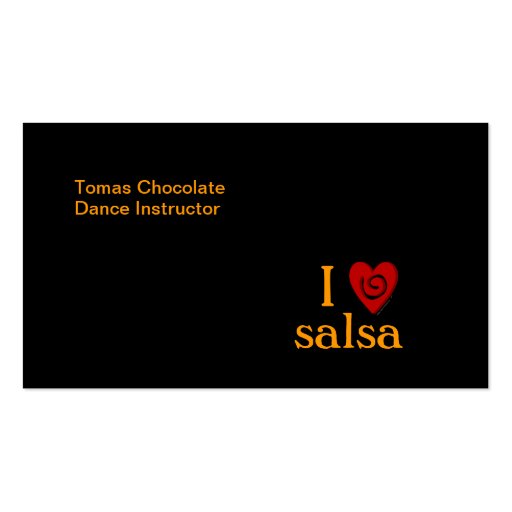I Love Salsa Swirl Heart Latin Dancing Custom Business Cards (front side)