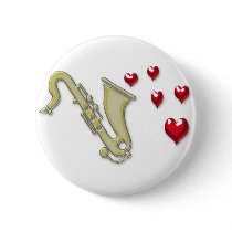 I Love Saxaphone Hearts Pinback Buttons
