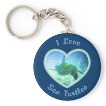 I Love Sea Turtles Keychain