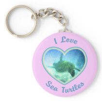 I Love Sea Turtles Keychain