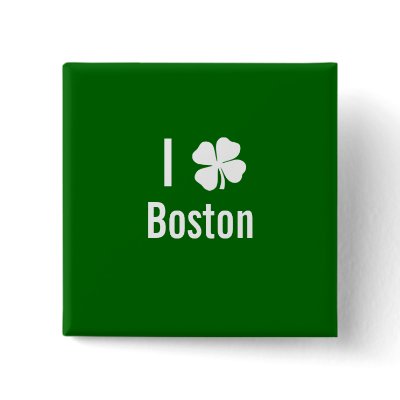 I love (shamrock) Boston St Patricks Day Button