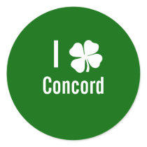 I love (shamrock) Concord St Patricks Day stickers