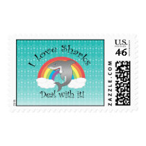 I love sharks deal with it! postage stamps