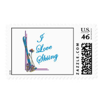 I Love Skiing Blue Stamp