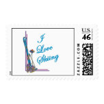 I Love Skiing Blue postage