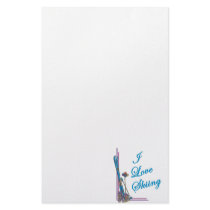 I Love Skiing Blue Stationery
