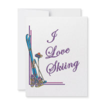 I Love Skiing Purple Invitation