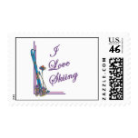 I Love Skiing Purple postage