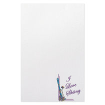 I Love Skiing Purple Custom Stationery