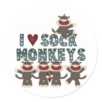 I Love Sock Monkeys Tshirts and Gifts Round Sticker