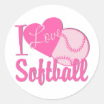I Love Softball Pink Round Sticker