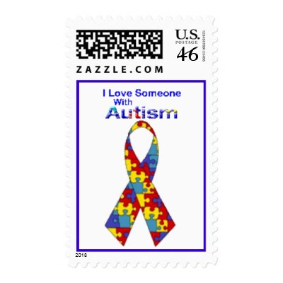 "I Love Someone With Autism" (Puzzle Lettering) Postage Stamp by kokobaby