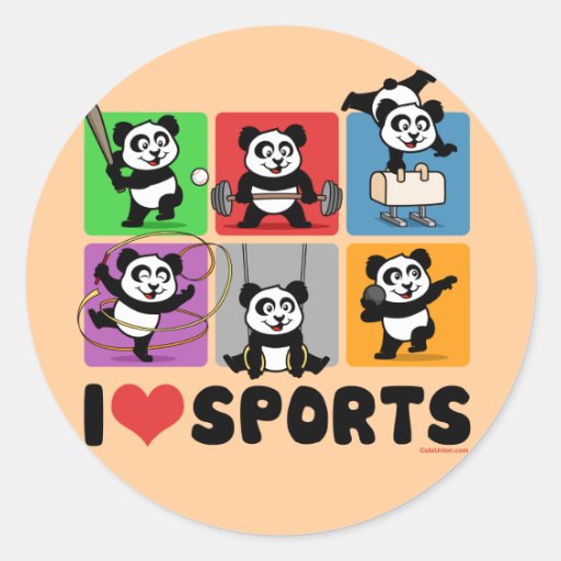 I Love Sports Pandas Round Stickers