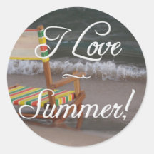 "I Love Summer" Beach Scene Stickers