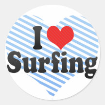 I Love Surfing Round Sticker
