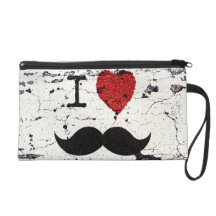I Love the Mustache Rustic Custom Wristlet Purses