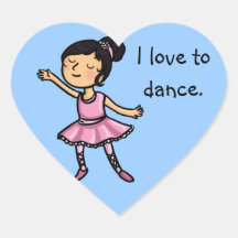 I love to dance cartoon ballet dancer heart stickers