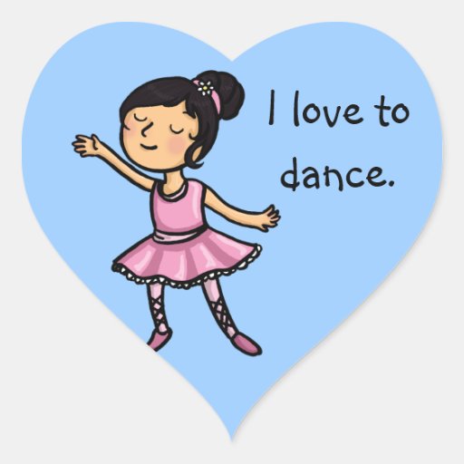 I love to dance cartoon ballet dancer heart sticker | Zazzle