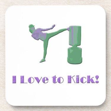 I Love to Kick! Neon green & purple kickboxer. Coaster