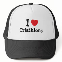 I love Triathlons heart custom personalized hats