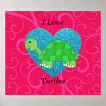 I love turtles pink swirls posters