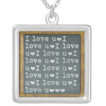 i love u chalkboard sentiment pendant