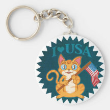 I Love USA Kitten Key Chains