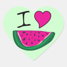 I Love Watermelon Heart Stickers