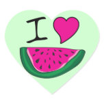 I Love Watermelon Heart Stickers