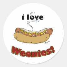 I Love Weenies ~ Hot Dogs Round Stickers
