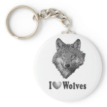 I "LOVE" Wolves WIth Wolf Image Key Chains