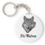 I "LOVE" Wolves WIth Wolf Image Key Chains
