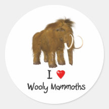 "I Love Wooly Mammoths" Wooly Mammoth Round Sticker